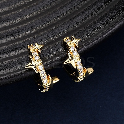 Brass Micro Pave Clear Cubic Zirconia Cuff Earrings LS-EJEW-D328-02G-03-1