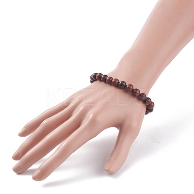 Natural Mahogany Obsidian Round Beaded Stretch Bracelet BJEW-JB07905-01-1