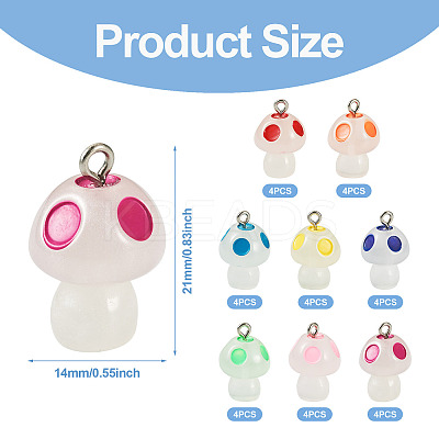 32Pcs 8 Colors Luminous Transparent Resin Pendants FIND-TA0002-48-1