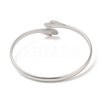 Non-Tarnish 304 Stainless Steel Double Hands Hug Open Cuff Bangle BJEW-L682-003P-1