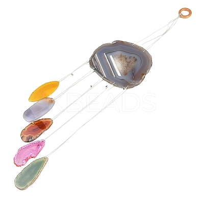 Wood & Natural Dye Agate Wind Chime Pendants HJEW-H054-03-1