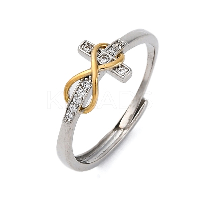 Brass Micro Pave Clear Cubic Zirconia Adjustable Finger Rings for Women RJEW-S624-03PG-1
