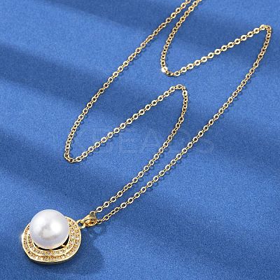 Half Round Brass Micro Pave Cubic Zirconia Pendant Neckalces for Women NJEW-C076-07G-1