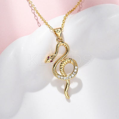 Brass Micro Pave Clear Cubic Zirconia Snake Pendant Necklaces LS-NJEW-S438-02B-G-1