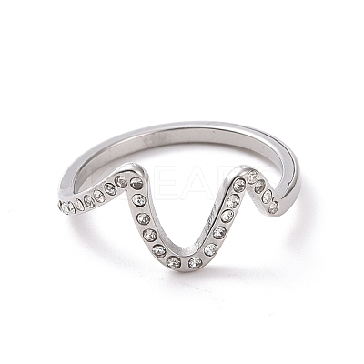 Crystal Rhinestone Wave Finger Ring 304 Stainless Steel Jewelry for Women RJEW-D120-21B-P-1