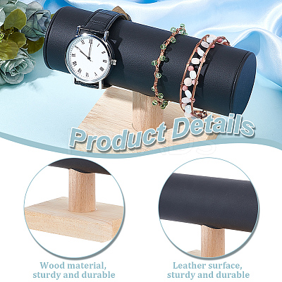 T-Shaped Bar PU Leather Bracelet Display Stands with Wooden Base AJEW-WH0471-127A-1