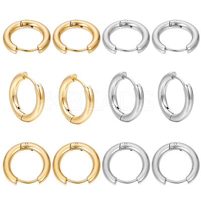 12 Pairs 2 Style 202 & 304 Stainless Steel Huggie Hoop Earrings EJEW-SC0001-41-1