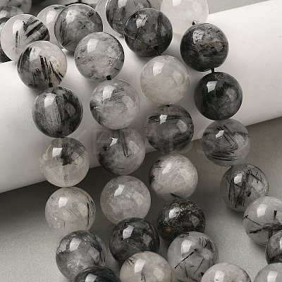 Natural Tourmalinated Quartz Beads Strands G-F818-A09-16mm-1