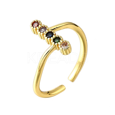 Brass Micro Pave Cubic Zirconia Cuff Rings for Women RJEW-H247-17G-1