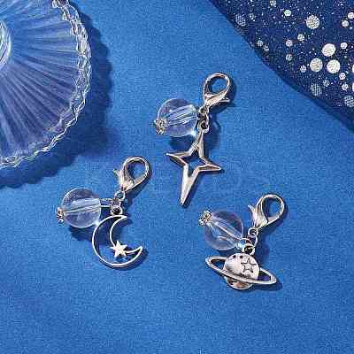 Clear Acrylic & Alloy Star & Moon & Planet Pendant Decorations HJEW-JM03051-1