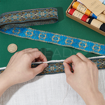 Ethnic Style Flower Pattern Polyester Ribbon OCOR-WH0078-392-1