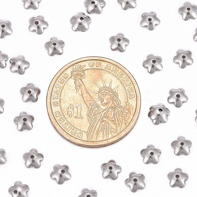 Tarnish Resistant 5-Petal Flower Smooth Surface 304 Stainless Steel Bead Caps STAS-R065-57-1