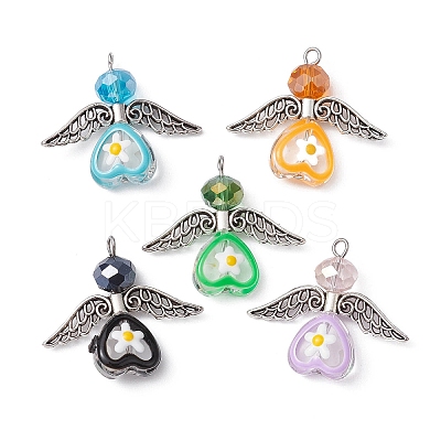 Glass Heart with Tibetan Style Alloy Wings Pendant PALLOY-JF02261-1