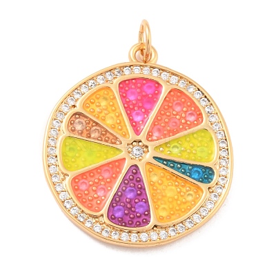 Eco-Friendly Brass Micro Pave Cubic Zirconia with Enamel Pendants KK-K268-33G-1