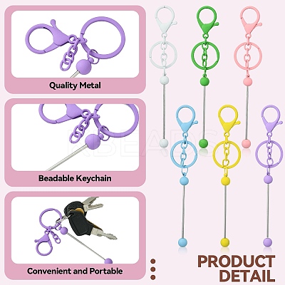 6Pcs 6 Colors Spray Painted Alloy Bar Beadable Keychain for Jewelry Making DIY Crafts KEYC-CJ0001-09-1
