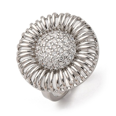 Brass Micro Pave Cubic Zirconia Cuff Rings RJEW-D323-03P-1