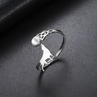 304 Stainless Steel Rhinestone Cuff Open Rings WG3F277-01-1