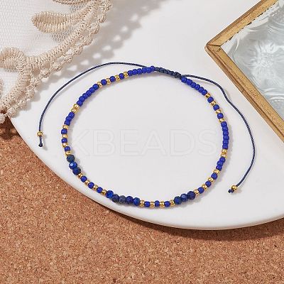 Bohemian Style Natural Lapis Lazuli & Glass Braided Bead Bracelet BJEW-JB10136-04-1