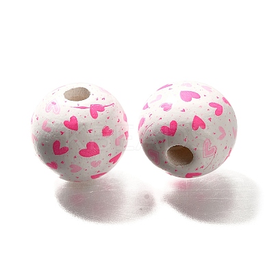Valentine's Day Element Printed Wood Beads WOOD-R002-01-30-1