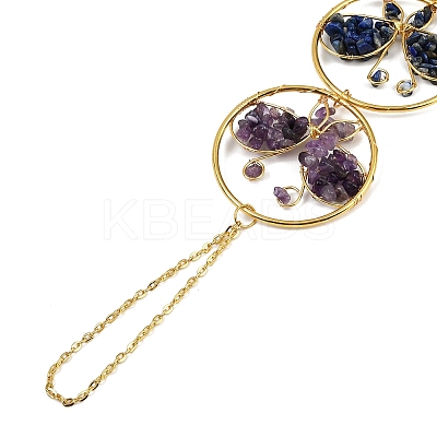 Ring with Butterfly Brass & Chakra Natural Gemstone Chips Pendant Decorations HJEW-Z007-02G-1