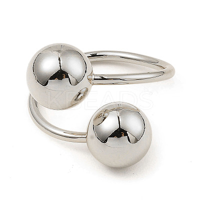 Rack Plating Brass Round Ball Beded Open Cuff Rings RJEW-D009-03P-1