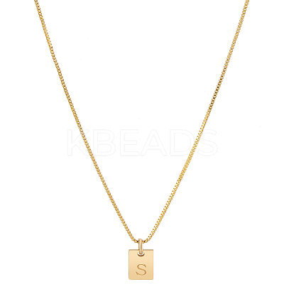 1Pc Stainless Steel Letter Rectangle Pendant Necklaces NJEW-LP0001-34S-G-1