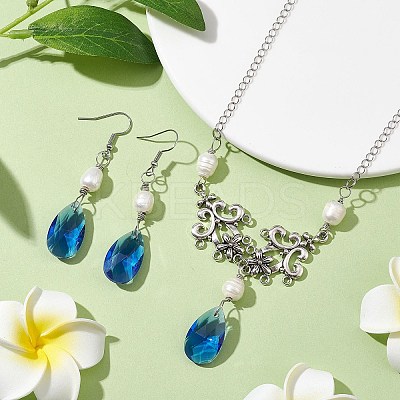 Pearl & Teardrop Glass Jewelry Set SJEW-JS01291-1