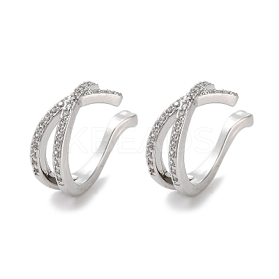 Brass Micro Pave Cubic Zirconia Cuff Earrings EJEW-E310-06P-1