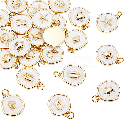 24Pcs 6 Styles Ocean Theme Brass Enamel Pendants KK-DR0001-48-1