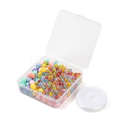 380Pcs Strawberry & Round Acrylic Beads with 1 Roll Clear Elastic Crystal Thread DIY-LS0001-08-1