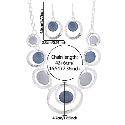 Ring with Flat Round Zinc Alloy Enamel Pendant Necklace & Dangle Earrings Sets FS-WG699A4-04-1