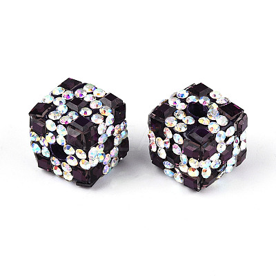 Polymer Clay Rhinestone Beads with Square Acrylic CLAY-T022-03C-1