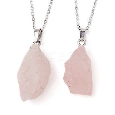 Natural Rose Quartz Nugget Pendant Necklaces NJEW-JN04507-02-1