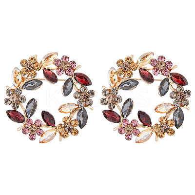 Flower Wreath Colorful Rhinestone Brooch JEWB-WH0026-19-1