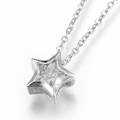 304 Stainless Steel Brass Cubic Zirconia Pendant Necklaces X-NJEW-O108-13P-1