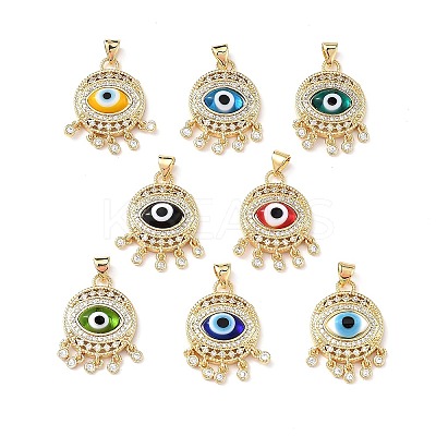 Lampwork Evil Eye Pendants with Colorful Cubic Zirconia ZIRC-L102-14G-1