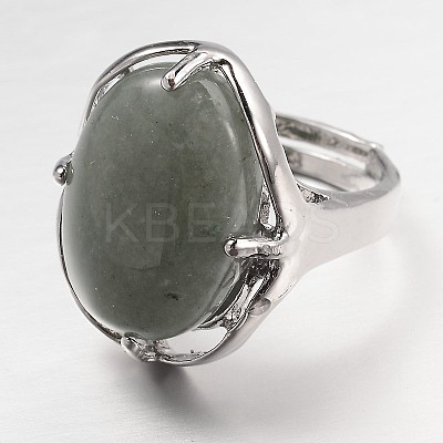 Adjustable Oval Gemstone Wide Band Rings RJEW-L062-01B-1