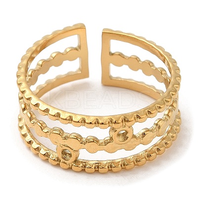 304 Stainless Steel Triple Line Open Cuff Rings for Women STAS-D085-26G-1