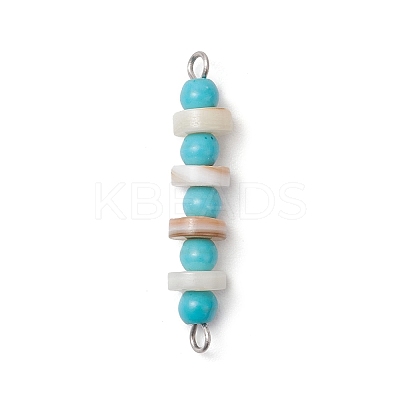 10Pcs Synthetic Turquoise Round & Natural Freshwater Shell Disc Beaded Connector Charms PALLOY-JF03987-01-S-1