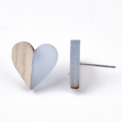 Transparent Resin & Wood Stud Earrings EJEW-N017-002A-D01-1