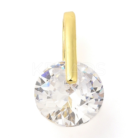 Flat Round Rack Plating Brass with Cubic Zirconia Pendants Charms KK-S396-21-1