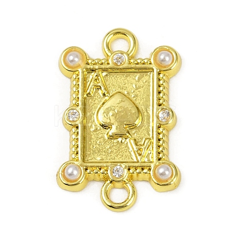 Brass & White ABS Plastic Imitation Pearl Playing Card A Connector Charms KK-M322-23G-1