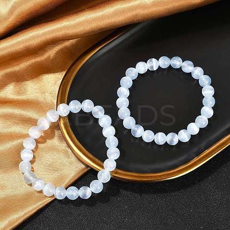 Dyed Natural Selenite Round Beaded Stretch Bracelets for Women G-U005-02H-1