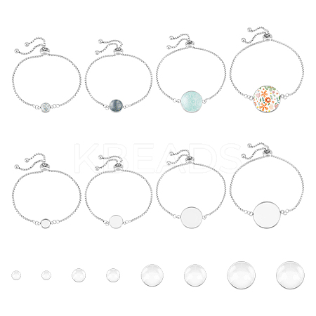 8Pcs 4 Style 304 Stainless Steel Round Cabochon Setting Bracelets DIY-UN0056-07-1