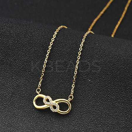 925 Sterling Silver Micro Pave Clear Micro Pave Cubic Zirconia Double Infinity Pendant Necklaces for Women NJEW-D315-03G-1