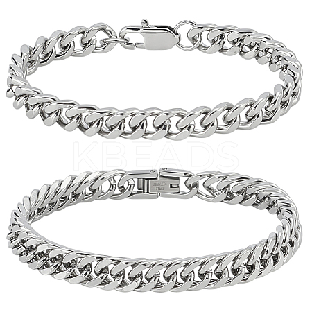1Set 2Pcs  Stainless Steel Cuban Link Chain Bracelets for Men BJEW-LP0001-28-1