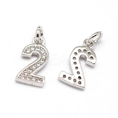 Real Platinum Plated Tone Brass Micro Pave Cubic Zirconia Number Charms ZIRC-E011-02-1