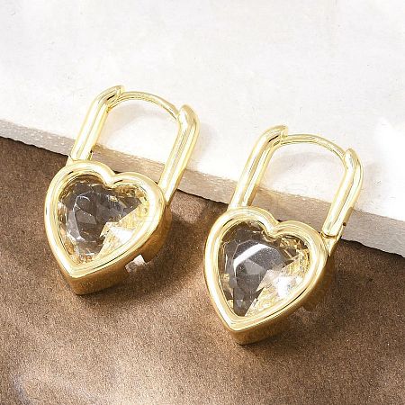 Heart Brass Micro Pave Clear Cubic Zirconia Hoop Earrings EJEW-D348-06G-1