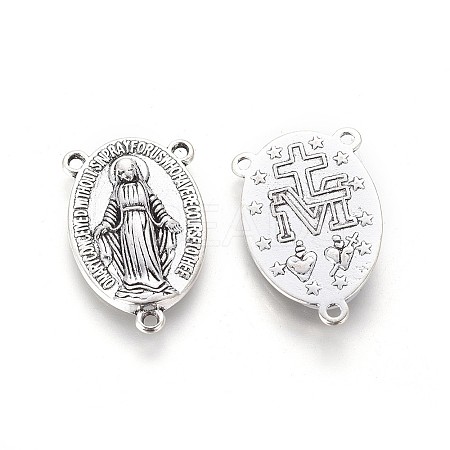 Holy Oval Carved Virgin Mary Tibetan Style Alloy Chandelier Component Links LS-TIBEP-LF0961YKG-AS-FF-1