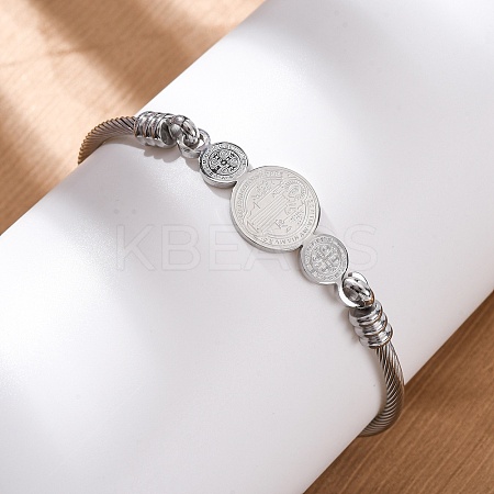Religion 304 Stainless Steel Bangles for Women BJEW-K280-01P-1